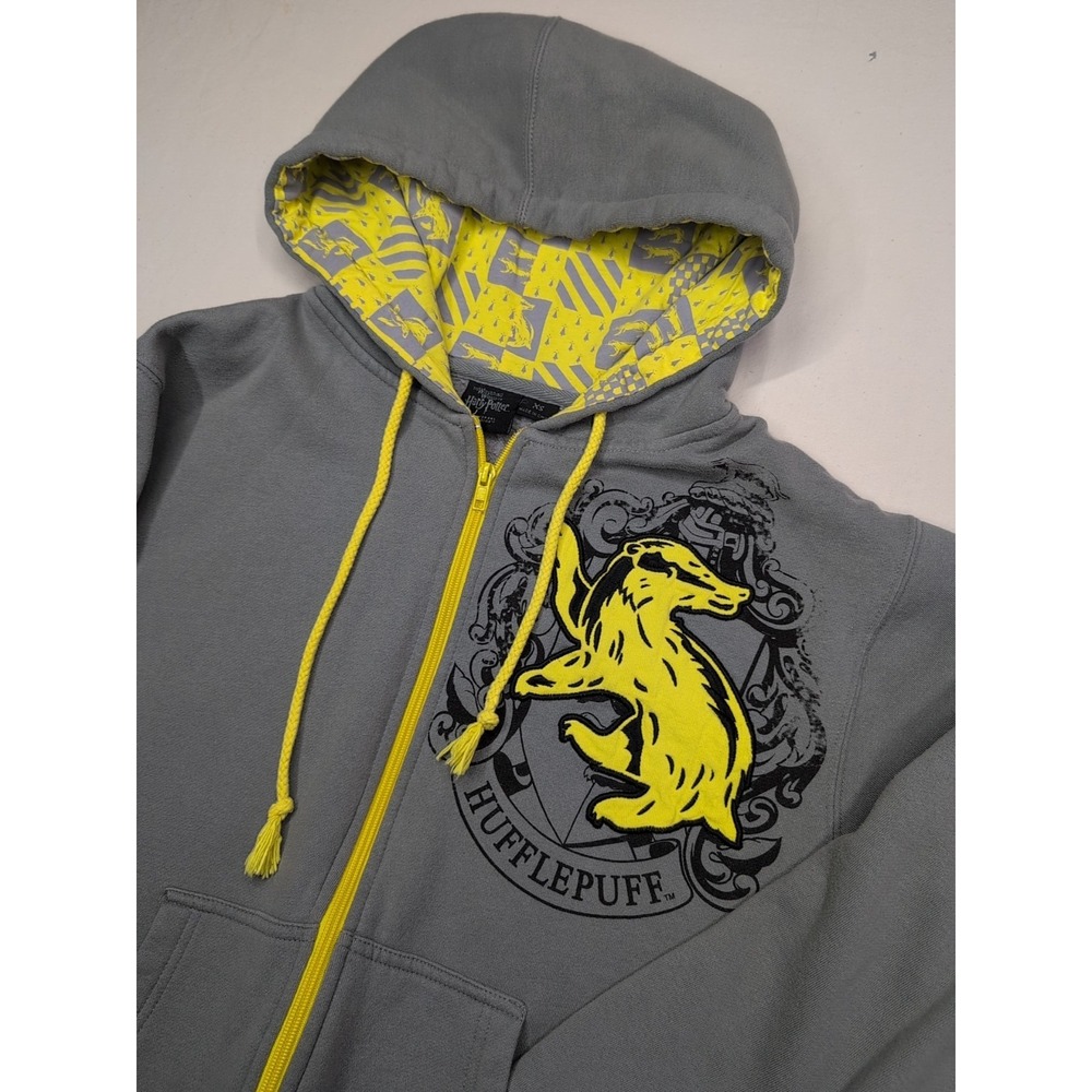 HARRY POTTER Adult XS Universal Studios Hufflepuff Hoodie Gray Jacket Full Zip‎